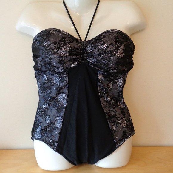 Magicsuit Nora Swimsuit Bandeau Halter 1 PC Black Mesh & Lace Size 14 NEW - Picture 4 of 7